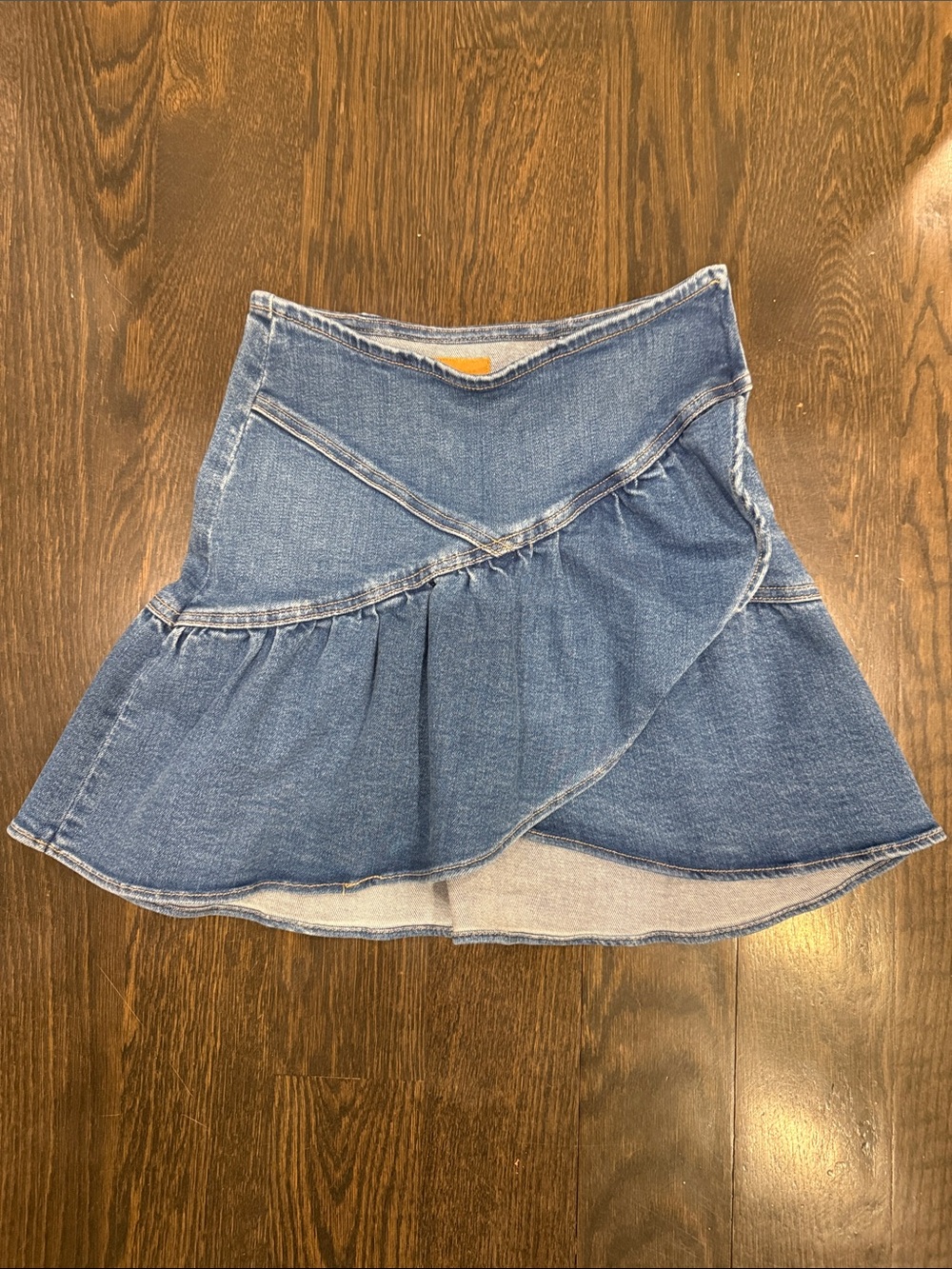 MOTHER Blue Denim Ruffle Mini Skirt